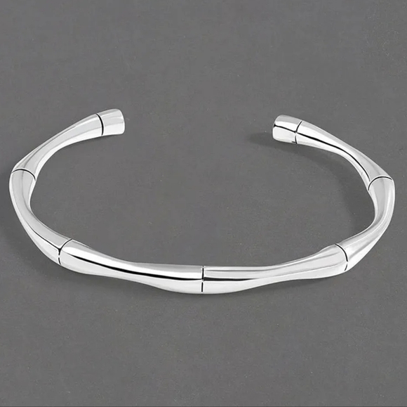 MEN | NEW Small Solid Bamboo S925 Adjustable Cuff Bracelet - Picture 3 of 16